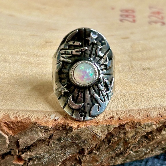 Jewelry - Dark Whimsigoth Magical Palm Reading Magic Unique Carved Chunky Statement Ring